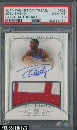 2014 - 15 National Treasures Joel Embiid 76ers Rpa Rc Patch Auto /99 Psa 10