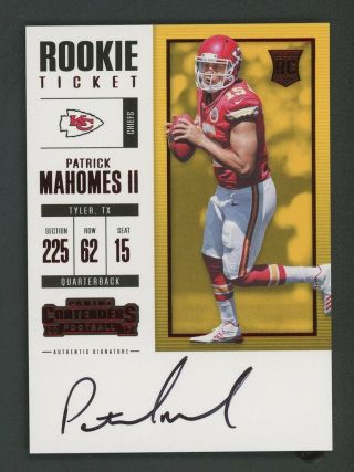 2017 Contenders Rookie Ticket Red Zone Fotl Patrick Mahomes Chiefs Auto