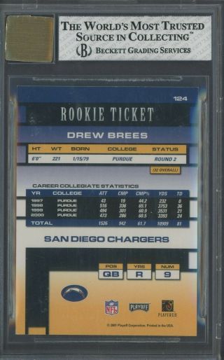 2001 Contenders Rookie Ticket Drew Brees Chargers RC AUTO /500 BGS 6 w/ 9.  5 2
