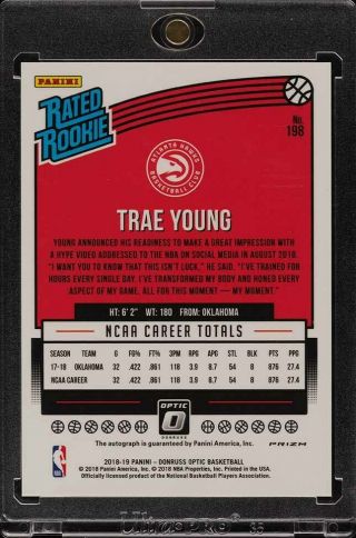 2018 Donruss Optic Holo Trae Young ROOKIE RC AUTO 198 (PWCC) 2