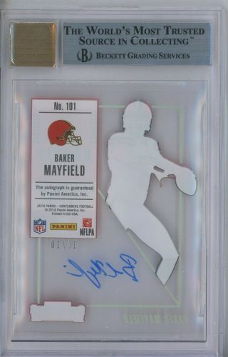 2018 Contenders Rookie Ticket Clear Baker Mayfield Browns RC AUTO 10/10 BGS 9 2