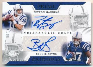 Peyton Manning Reggie Wayne 2018 National Treasures Dual Colts Auto 06/10 $500,