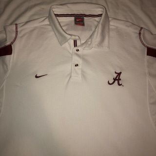 Mens Nike Dri - Fit Alabama Roll Tide Short Sleeve White Golf Polo Shirt Size L