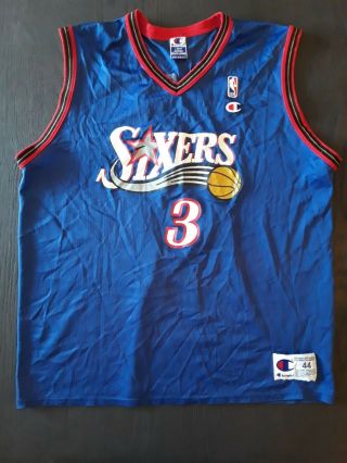 Vintage Champion Philadelphia 76ers Sixers Allen Iverson Jersey Size 44 Nba Blue