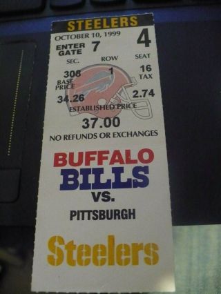10/10/99 Buffalo Bills Vs Pittsburgh Steelers Ticket Stub