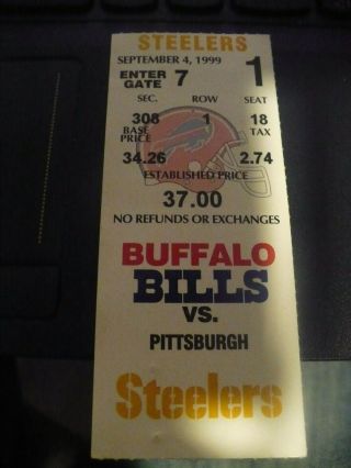 9/4/99 Buffalo Bills Vs Pittsburgh Steelers Ticket Stub Season Home Opener