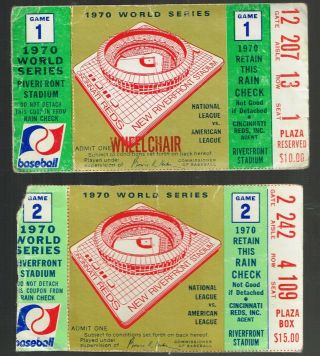 1970 World Series Ticket Stubs Games 1 & 2,  Bench Hr,  Cincinnati Reds Baltimore