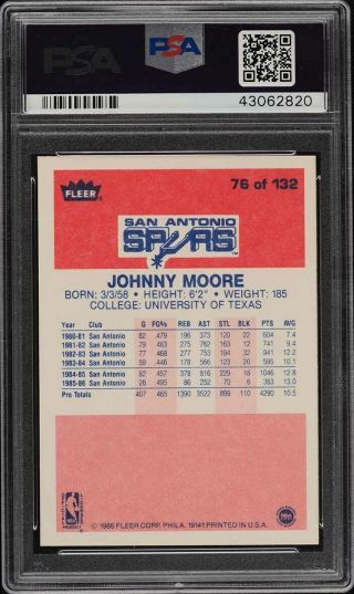 1986 Fleer Basketball Johnny Moore 76 PSA 10 GEM (PWCC) 2