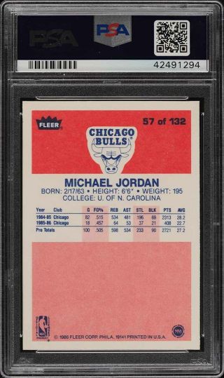 1986 Fleer Basketball Michael Jordan ROOKIE RC 57 PSA 10 GEM (PWCC) 2