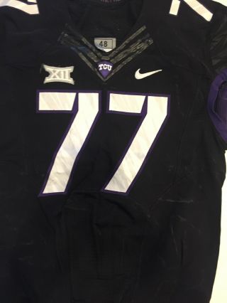 Game Worn Nike Tcu Horned Frogs Football Jersey 77 Size 48