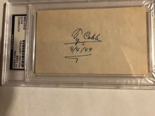 Ty Cobb Signed Autographed Index Card August 4,  1949 Psa/dna And Jsa Authenticat