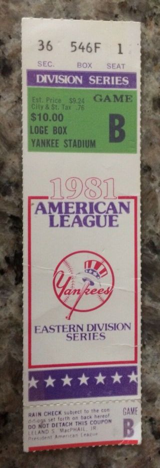 1981 - Alds Game 4 Ticket Stub - Ny Yankees Vs Milwaukee Brewers