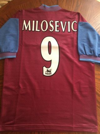 Milosevic 9.  Aston Villa Home Football Shirt 1997 - 1998.  Size: 38/40.  Reebok