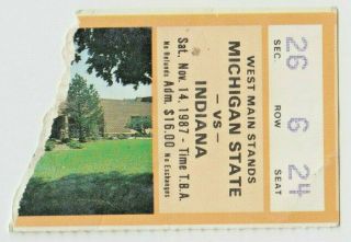 1987 Michigan State Vs Indiana Football Ticket Stub