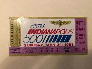 1981 Indy 500 Ticket Stub