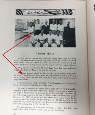 1936 Benjamin Franklin High School Los Angeles Yearbook Bobby Riggs Tennis Pro