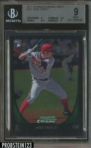 2011 Bowman Chrome 101 Mike Trout Angels Rc Rookie Bgs 9 W/ 9.  5