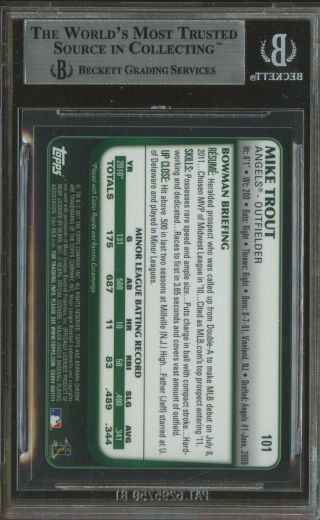 2011 Bowman Chrome 101 Mike Trout Angels RC Rookie BGS 9 w/ 9.  5 2