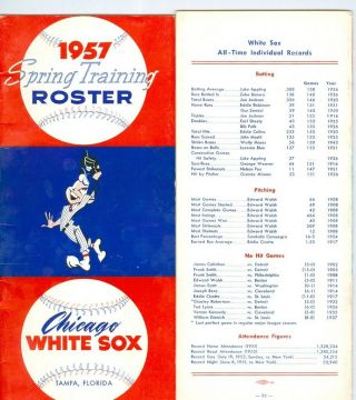 1957 Chicago White Sox Spring Training Roster - Media Guide