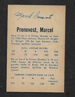 1962 - 63 PARKHURST NHL HOCKEY 33 MARCEL PRONOVOST,  DETROIT RED WINGS 2
