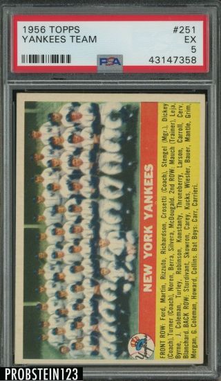1956 Topps 251 York Yankees Team Psa 5 Ex
