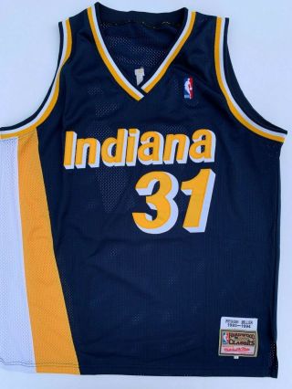 REGGIE MILLER SIGNED INDIANA PACERS JERSEY MITCHELL & NESS 1993 - 14 AUTO PSA/DNA 3