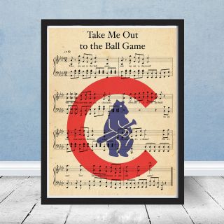 Vintage Take Me Out To Ball Game Chicago Cubs Sheet Music Logo Gift Art Wrigley