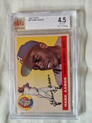 1955 Topps Hank Aaron Milwaukee Braves 47 Baseball Card.  BVG 4.  5 2