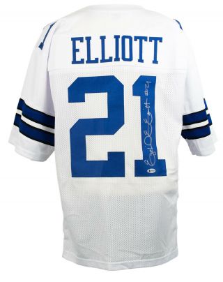 Ezekiel Elliott Signed Custom White Pro - Style Football Jersey Bas