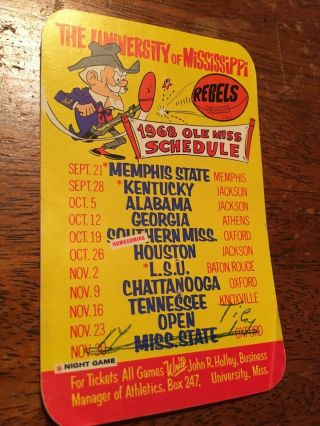1968 University Of Mississippi Ole Miss Rebels Football Pocket Schedule