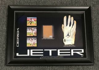 Derek Jeter Signed Game Batting Glove Auto 3/50 W Dirt Framed 18x23 Steiner