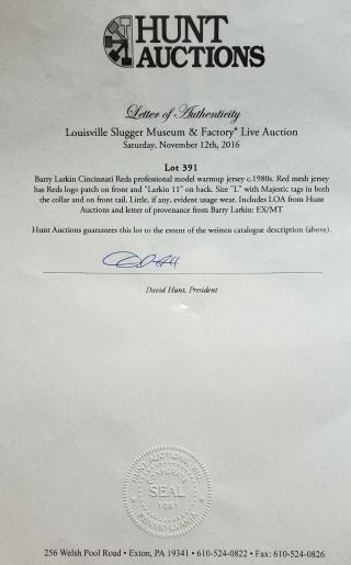 Cincinnati Reds Barry Larkin Game Worn Jersey - HUNT LOA / LARKIN LOP 8