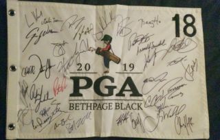 Brooks Koepka 2019 Pga Championship Field Flag Signed Autographed Tiger Woods