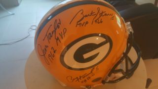 Green Bay Packers Legends Signed Full Size Helmet Bart Starr Rodgers Favre Jsa