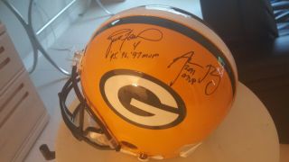Green Bay Packers Legends Signed Full Size Helmet Bart Starr Rodgers Favre JSA 2