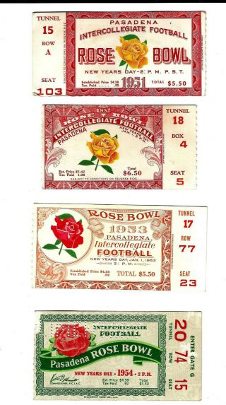 Football - Pasadena Rose Bowl Ticket Stubs - 1951 - 1952 - 1953 - 1954