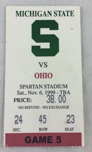 Cfb 1999 11/06 Ohio St.  At Michigan State Football Ticket Stub - Nick Saban,  Coach