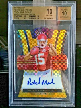 2017 Select Patrick Mahomes Ii Rookie Signature Gold Die Cut 6/10 Bgs 10