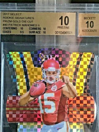 2017 Select Patrick Mahomes II Rookie Signature Gold Die Cut 6/10 Bgs 10 2