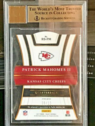 2017 Select Patrick Mahomes II Rookie Signature Gold Die Cut 6/10 Bgs 10 3