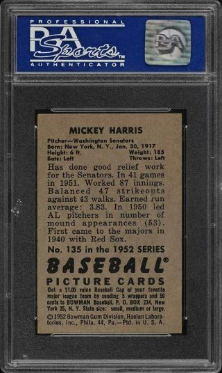 1952 Bowman SETBREAK Mickey Harris 135 PSA 8 NM - MT (PWCC) 2