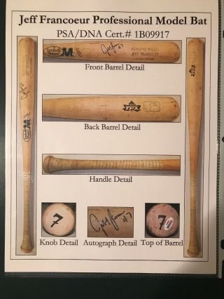 Jeff Franceour Game Autographed Louisville Slugger BAT Braves PSA/DNA 10