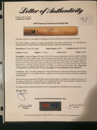 Jeff Franceour Game Autographed Louisville Slugger BAT Braves PSA/DNA 9