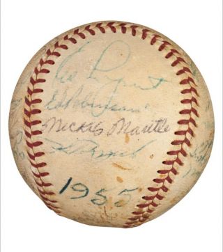 York Yankees 1955 Team Signed Baseball W/ 26 Sigs Mickey Mantle,  Berra Jsa
