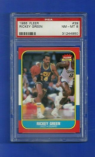 1986 Fleer Basketball 39 Rickey Green Utah Jazz Psa 8 Nm - Mt