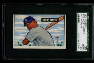 1951 Bowman Mickey Mantle Rookie Rc Yankees Hof 253 Sgc 2.  5