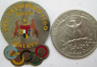 Old Olympic Pin Rome Roma Italy 1960 Malaya Malaysia Noc Brass