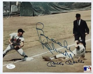 Mickey Mantle Brooks Robinson Auto Autograph Signed 8x10 Photo Yankees Jsa Hof