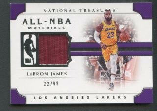 2018 - 19 National Treasures All - Nba Lebron James Jersey 22/99 Los Angeles Lakers