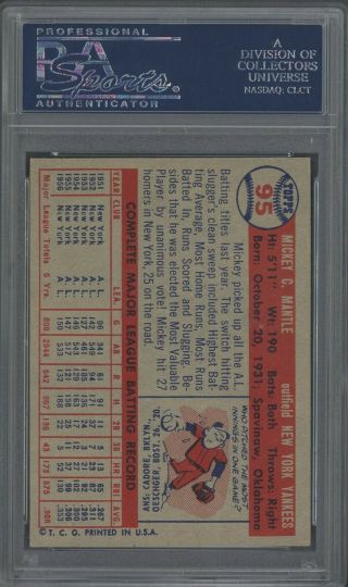 1957 Topps 95 Mickey Mantle York Yankees HOF PSA 7 